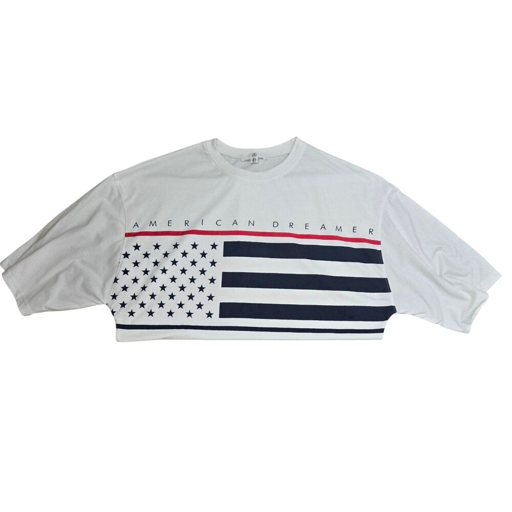 Missguided Womens T-Shirt Dress Size 4 White Short Sleeve American Dreamer USA